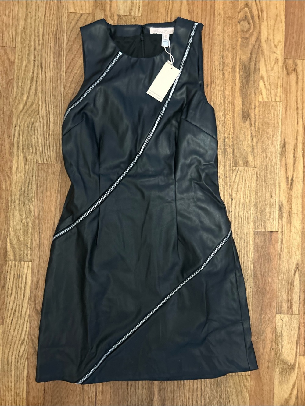 NWT Hutch Telita Sleeveless Faux Leather Dress with Diagonal Zipper Detail